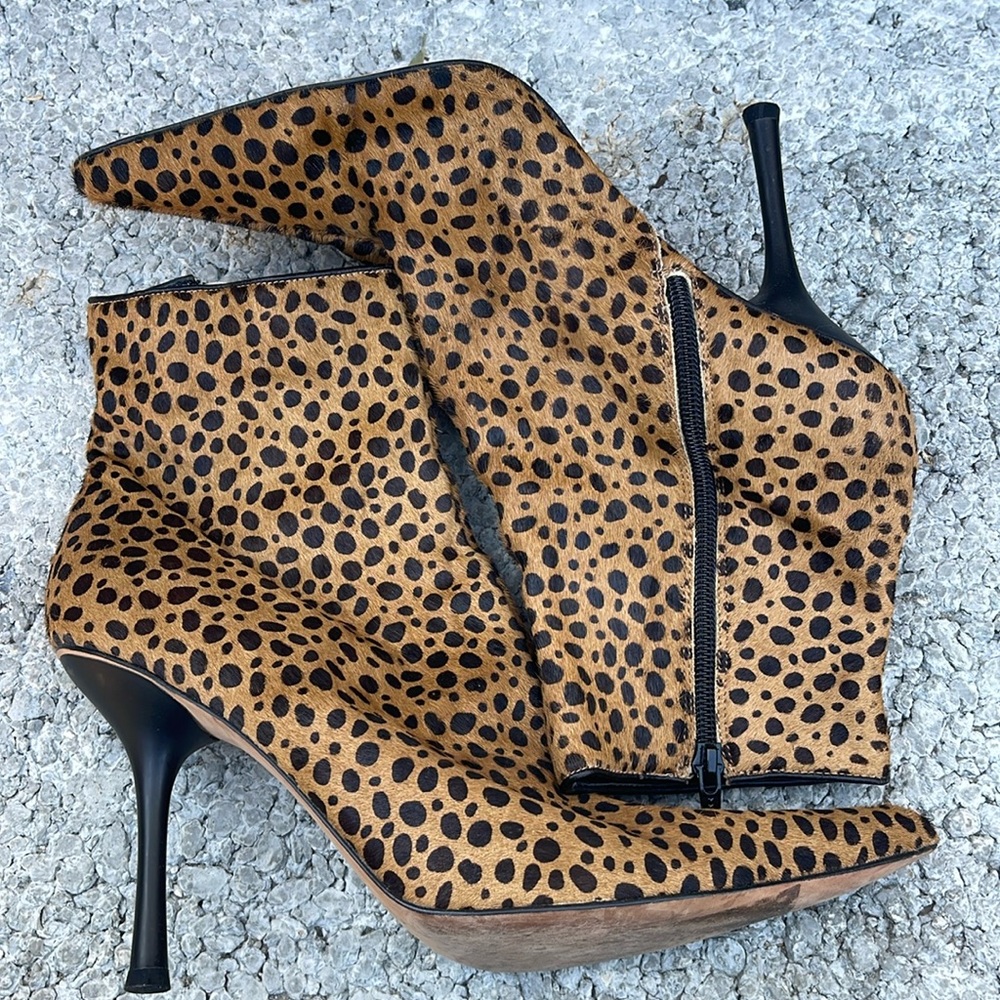 Steven by Steve Madden Leopard Cheetah Calf Hair Leather Ankle Boot Pointed 10